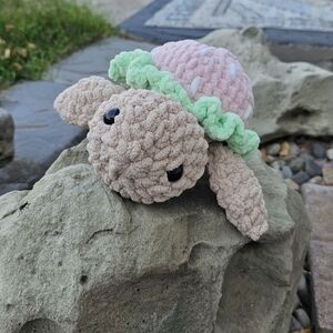 Big Crocheted Amigurumi Turtle Strawberry Pink Plushie Handmade Stuffed NWOT
